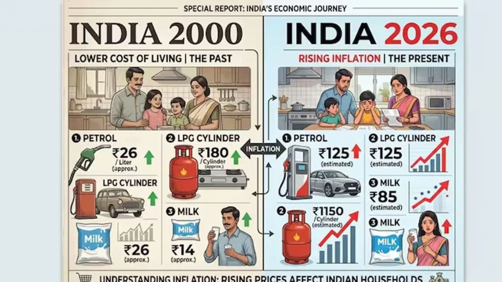 2000 vs 2026 के बीच रोजमर्रा की चीजों पर बढ़े दाम