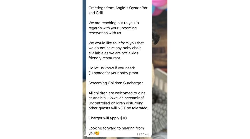 restaurant charges for crying baby