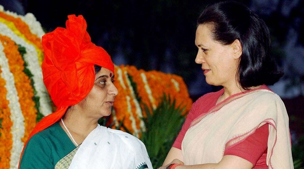 Sushma Swaraj with Sonia Gandhi.