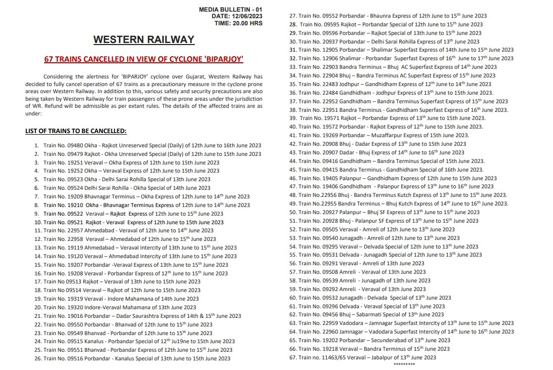 trains cancelled list