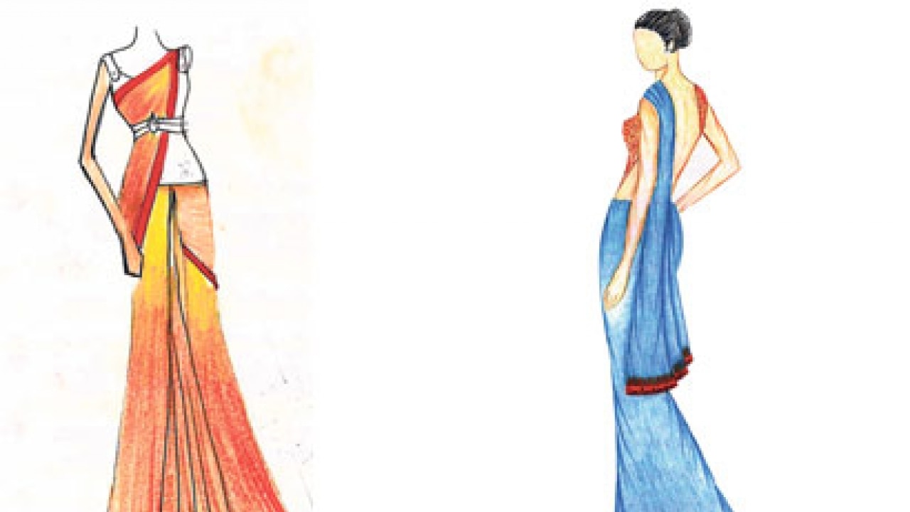 How to draw saree in 12 easy steps  I Draw Fashion