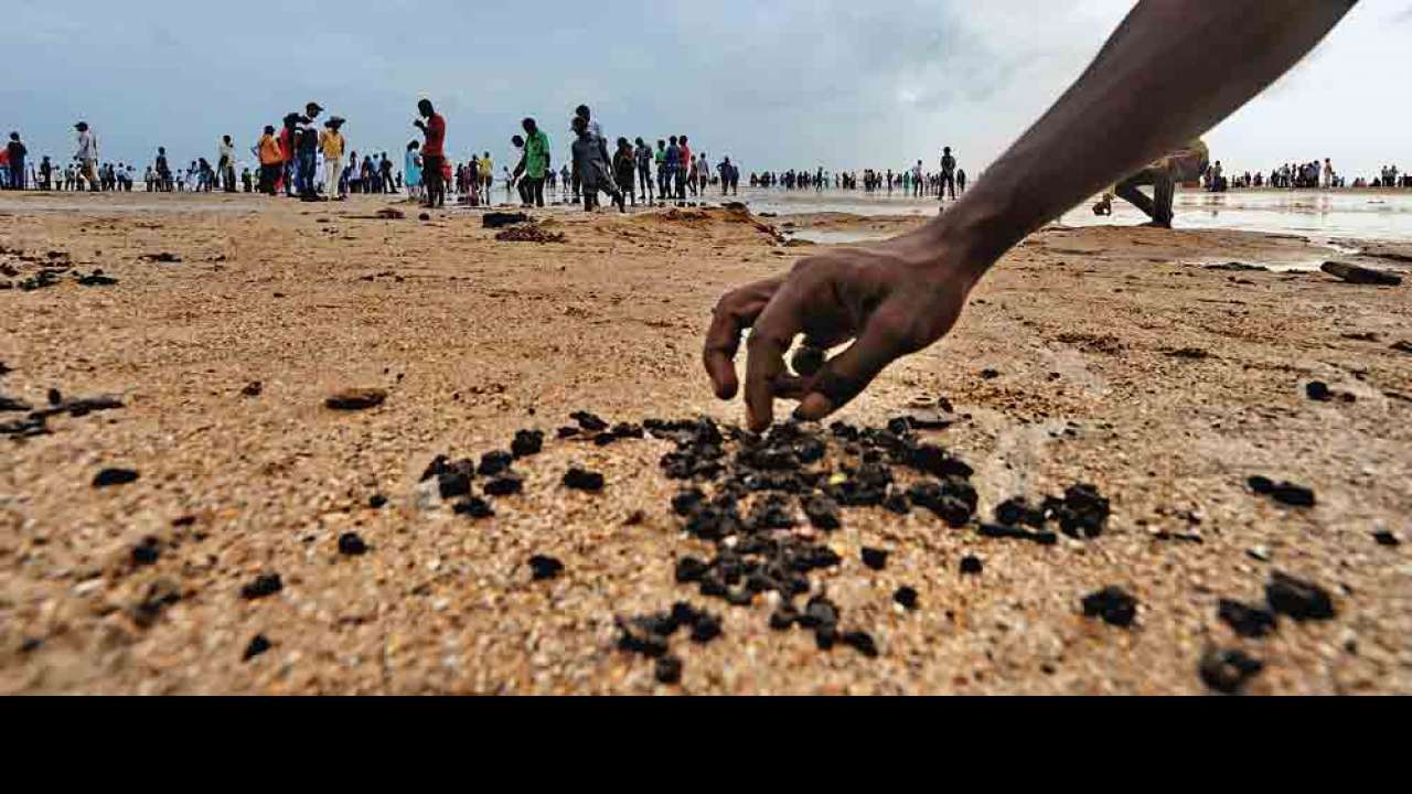 Oil granules at Juhu Chowpatty in Mumbai