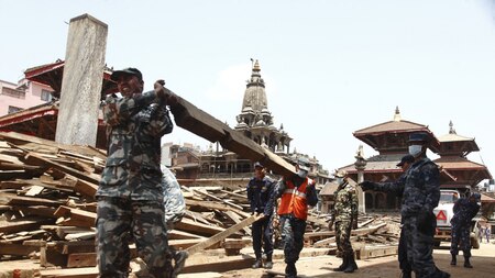 120 Nepal Police personnel, 50 APF(Armed Police Force) personnel and 50 Nepal Army personnel are clearing the debris and salvaging the damaged temples and statues, wood and stone carvings for restoration.