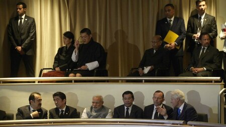 Foreign dignitaries (from top row L-R) King Jigme Khesar Namgyel Wangchuk and Queen