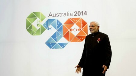 India's Prime Minister Narendra Modi arrives to take part in the G20 Summit in Brisbane on November 15, 2014.