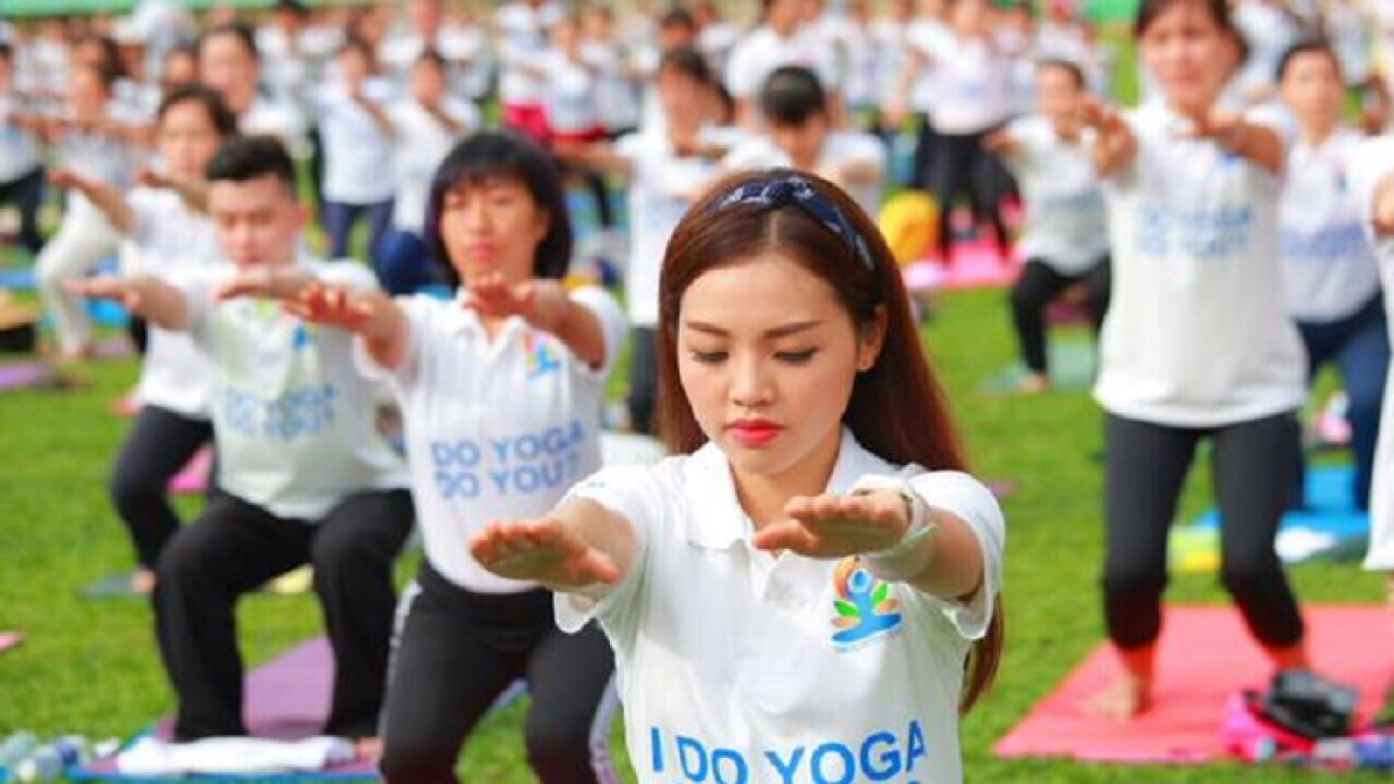 International Yoga Day celebration in Vietnam.  Credit: Vikas Swarup Twitter