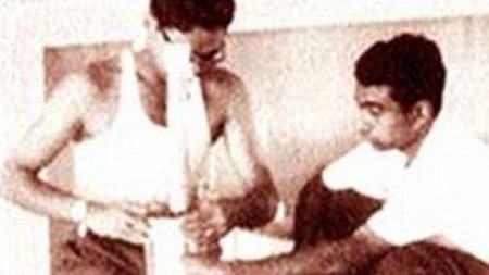 Young APJ Kalam assembling a test rocket in Thumba