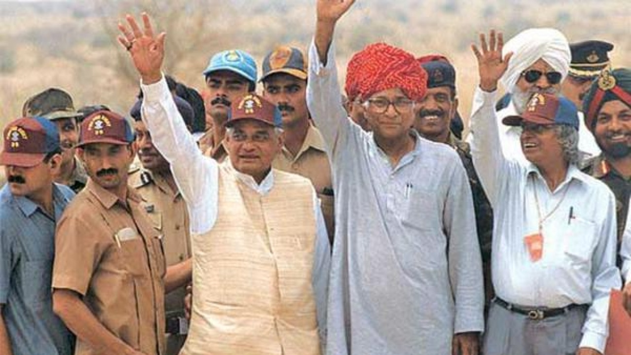 Dr. Kalam with former prime minister Atal Bihari Vaypayee and George Fernandes at Pokhran