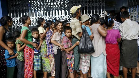 Lining up for meat in Myanmar