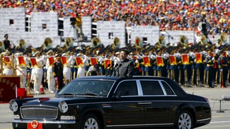 Chinese president 'Xi Jinping' accepts salutes from military