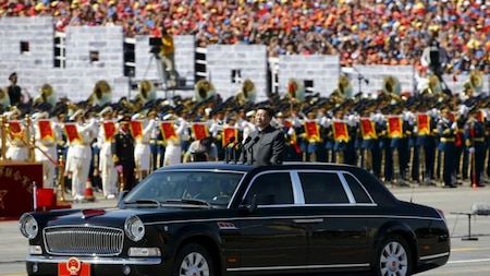 Chinese president 'Xi Jinping' accepts salutes from military
