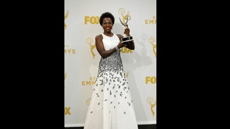 Viola makes Emmy history in a Carmen Marc Valvo gown