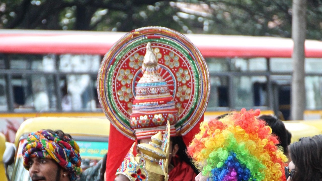 People donning colourful attires