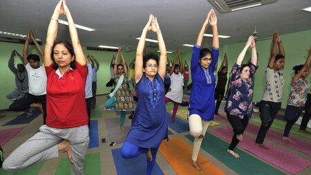 Yoga Class Training for participeting Yoga Day at Rajpath on 21st June  at Morarji Desai National Insitute for Yoga on Tuesday (