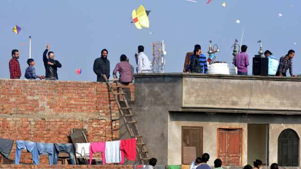 Residents flying kites