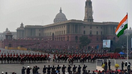 A view during the National Anthem at the Beating Retreat ceremony