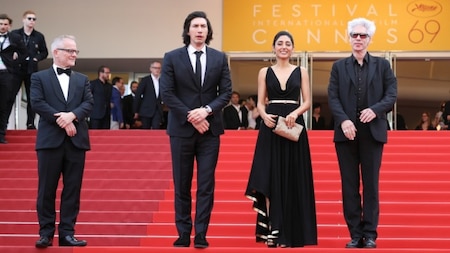 Adam Driver with festival director Thierry Fremaux, actress Golshifteh Farahani and director Jim Jarmusch