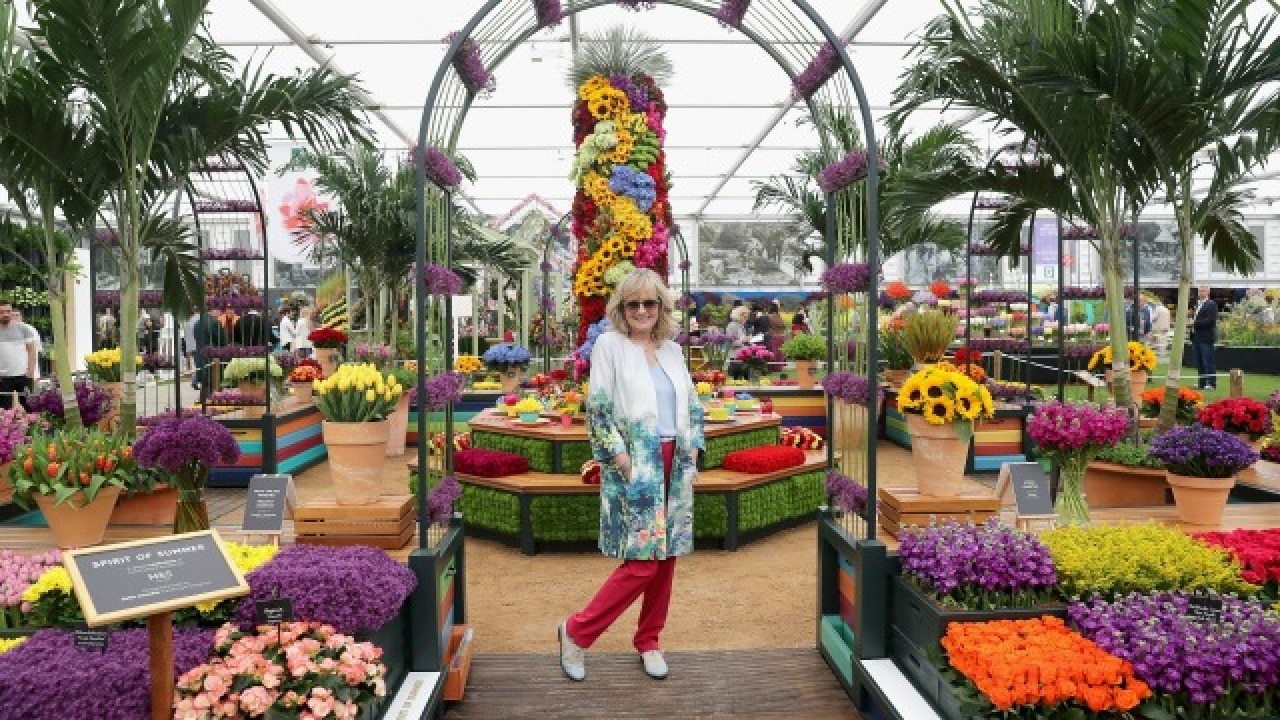 Model Twiggy poses at the M & S Garden