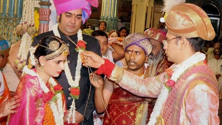 Guests look on as Yaduveer weds Trishika