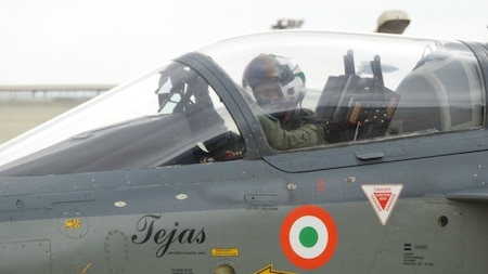 Close-up of LCA Tejas cockpit and pilot