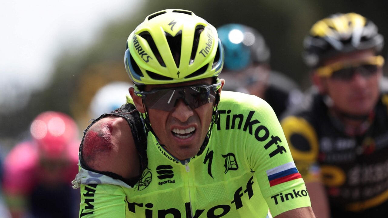 Tour de France: Two-time winner Alberto Contador hurts his shoulder ...