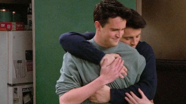 Friends Matthew Perry Hugging Joey Tribbiani GIF