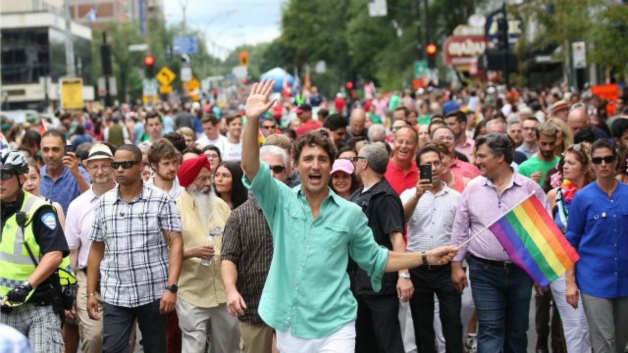 Canada's Justin Trudeau marches in Montreal Pride parade