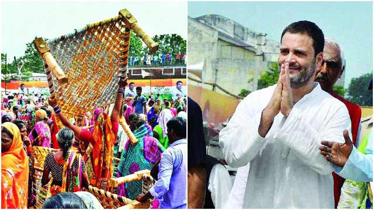 Farmers flee with cots from Rahul Gandhi's meeting