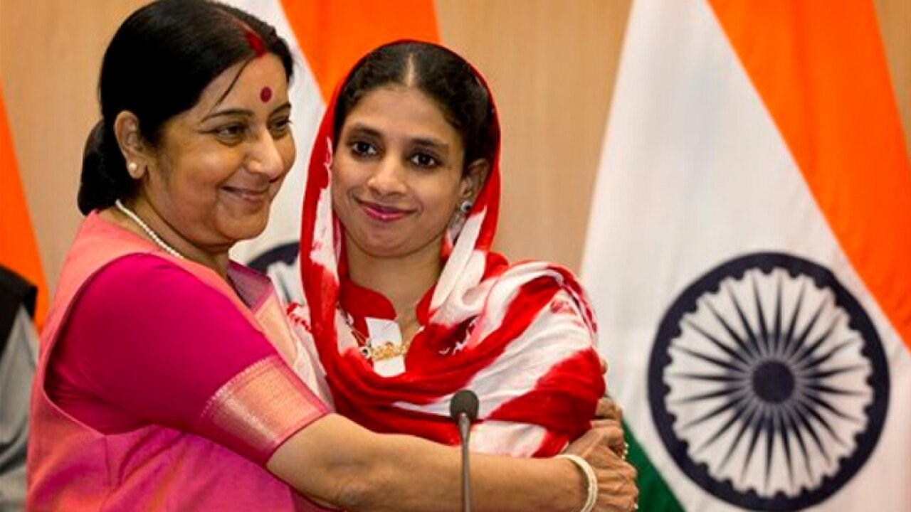 External Affairs Minister Sushma Swaraj meets deaf-mute girl Geeta