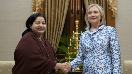Jayalalithaa and former US Secretary of State Hillary Clinton