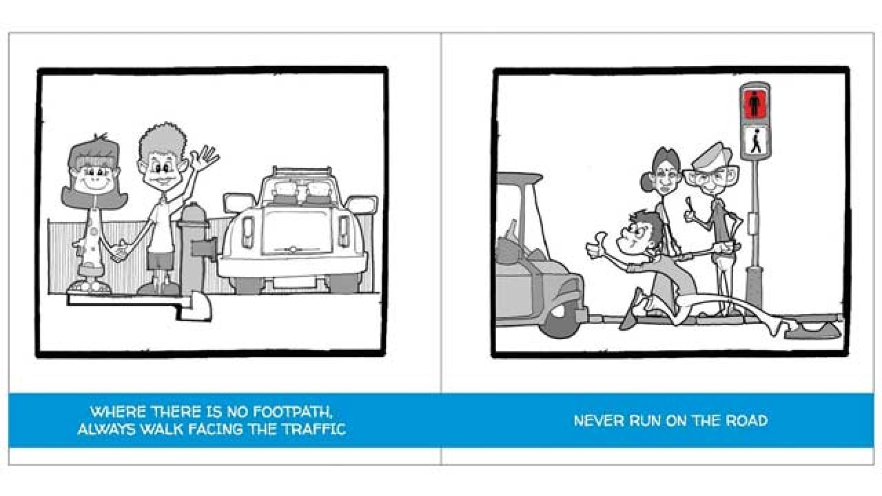 Kids sketch and compile cartoon book on road safety
