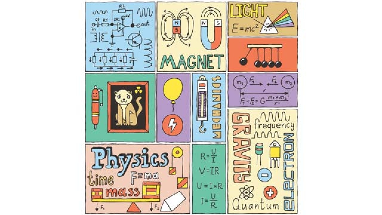 Physics words. Physics illustration.