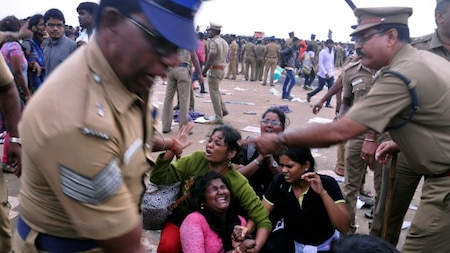 Protestors at Marina Beach, Chennai