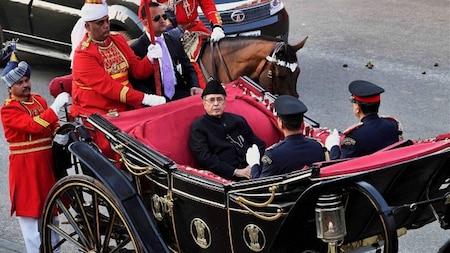 President Mukherjee rides the ceremonial buggy the last time