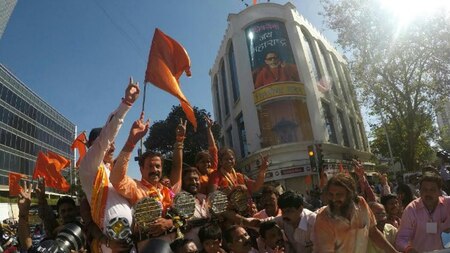 Candidates celebrating outside Sena Bhavan