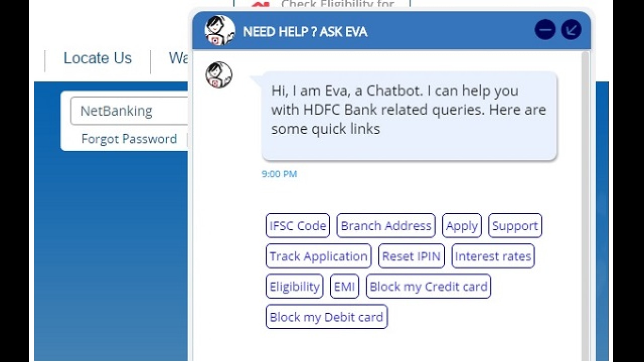 Hdfc Bank Launches Chatbot Eva For Customer Services