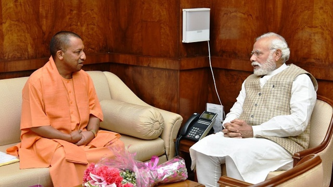 UP CM Adityanath Meets PM Modi In Parliament