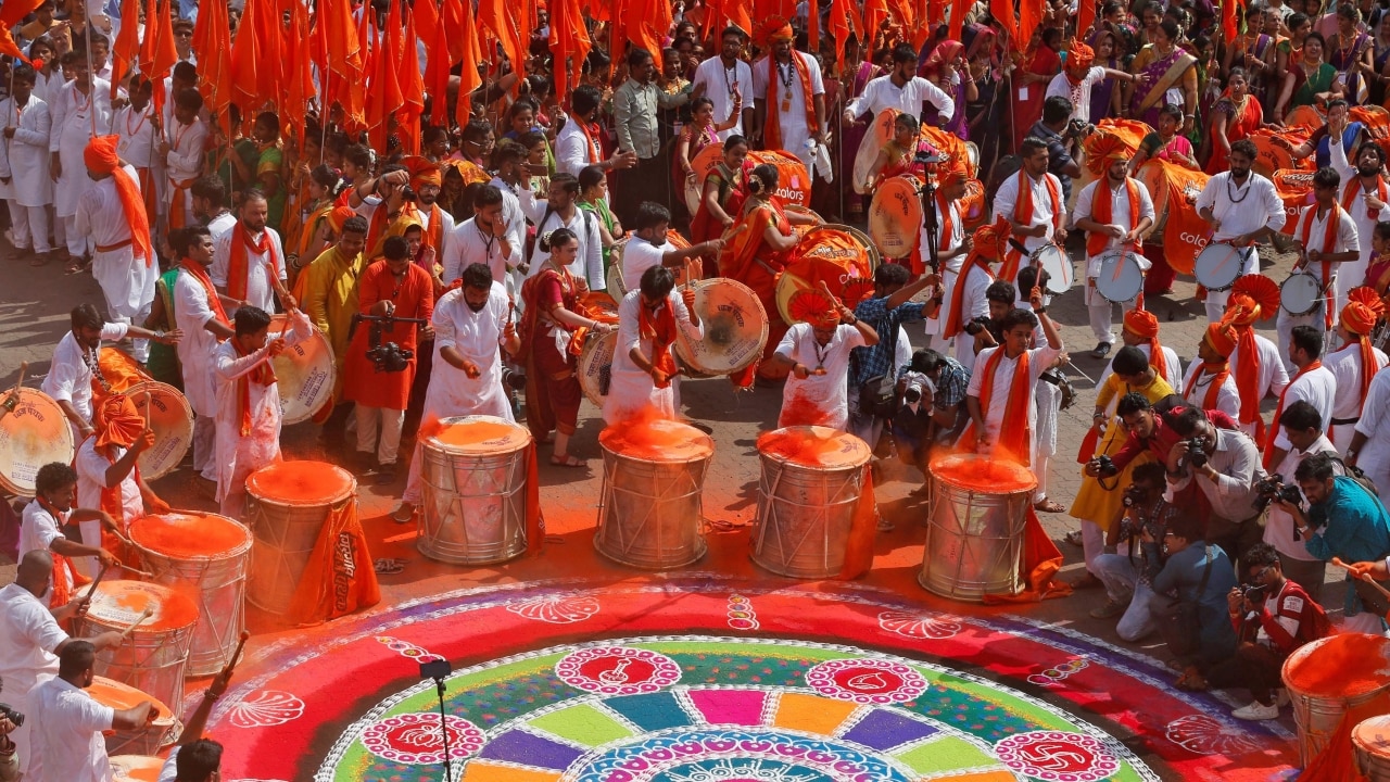 Gudi Padwa 2017 Traditional attire, drums and rangoli paint a