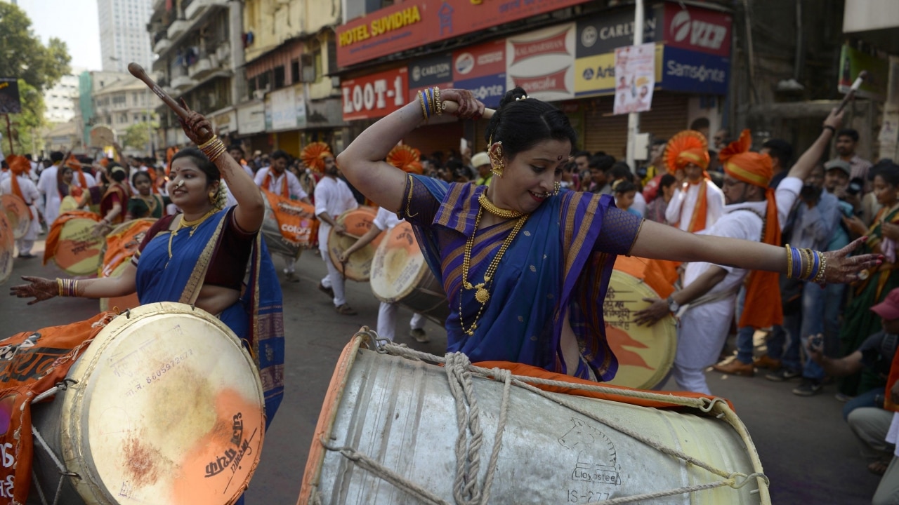 Gudi Padwa 2017 Traditional attire, drums and rangoli paint a