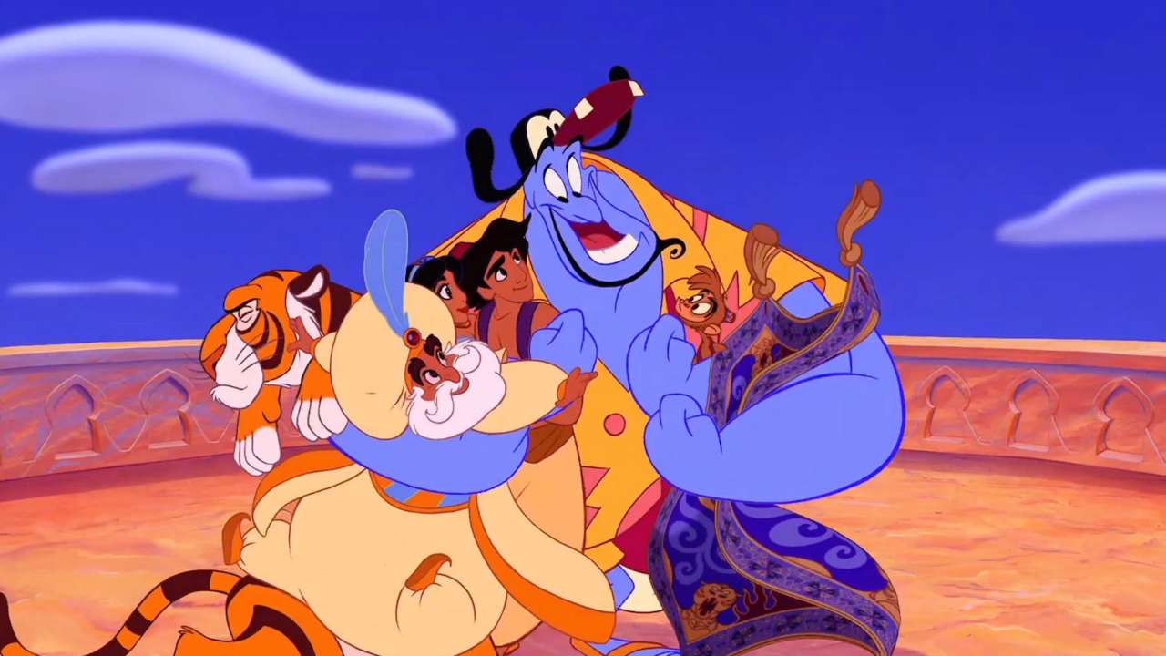 genie hugging aladdin