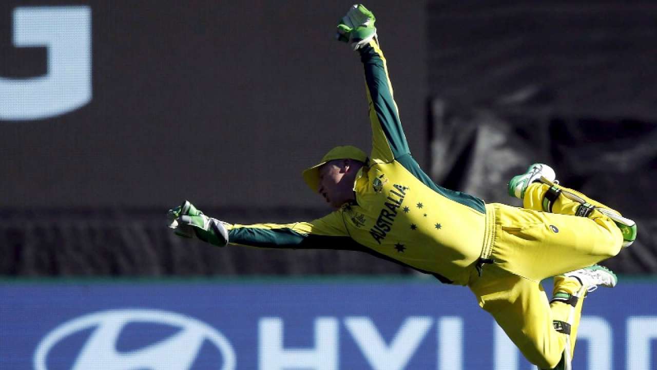 Brad Haddin tries hard to take a spectacular catch