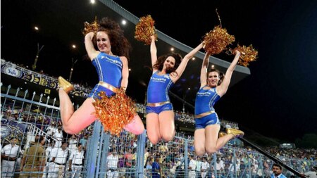 Cheerleaders of Mumbai Indians perform during their IPL 2015 match against KKR at Eden Gardens in Kolkata.
