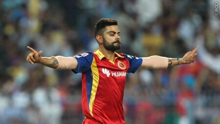 Virat Kohli (in pic) is elated after his direct hit effected Manish Pandey's dismissal