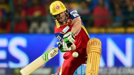 Royal Challengers batsman AB De Villiers plays a shot during IPL 8 match against Sunrisers Hyderabad at Chinnaswamy Stadium in Bengaluru on Monday.