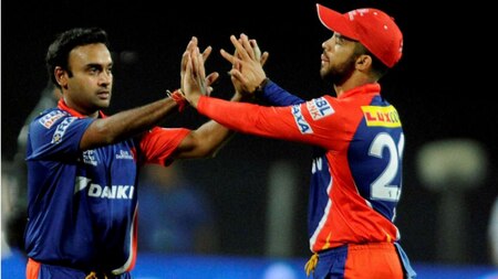 Jean-Paul Duminy captain of Delhi Daredevils celebrates the wicket of Virender Sehwag of Kings XI Punjab during an IPL t 20 match in Pune on Wednesday.