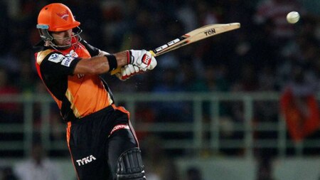 Naman Ojha of the Sunrisers Hyderabad plays a shot during their Pepsi IPL 2015 match against Rajasthan Royals in Visakhapatnam on Thursday.