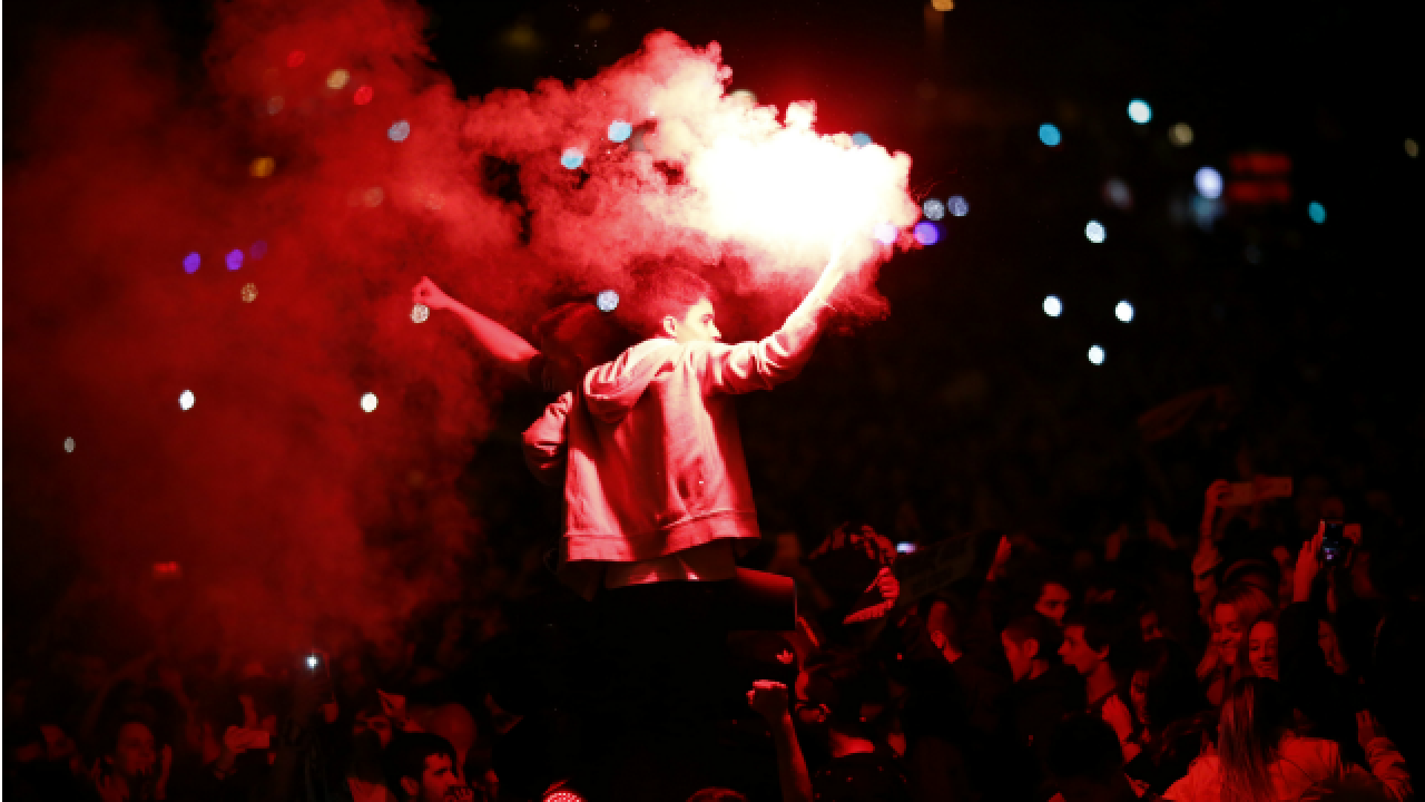 Fans celebrating the victory