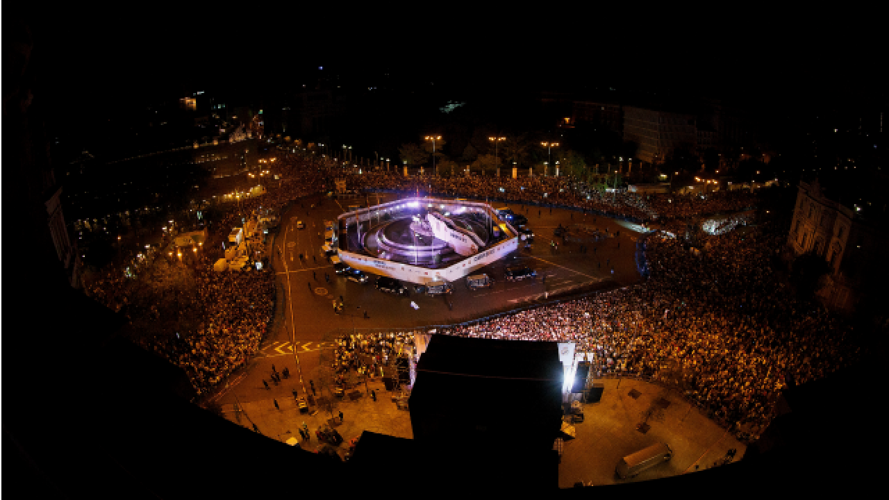 Real Madrid fans celebrate at Cibeles Square