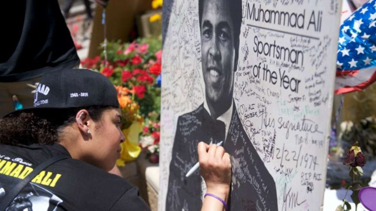 At the entryway to The Muhammad Ali Center