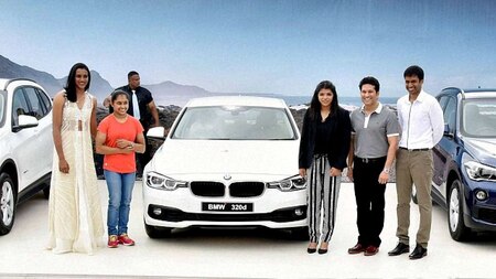 Olympians with Sachin Tendulkar and their BMWs